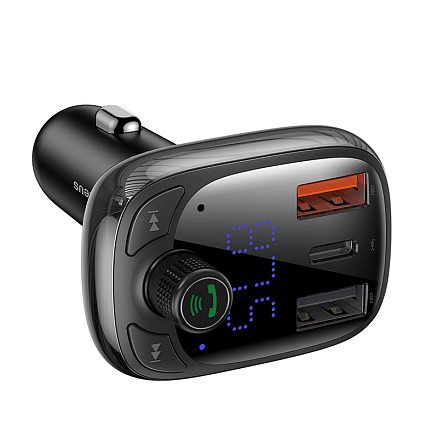 FM модулятор (трансмиттер) автомобильный Baseus S-13 с громкой связью, двумя USB (5A, Q.C 4.0) для зарядки и Type-C (PD 3.0) черный