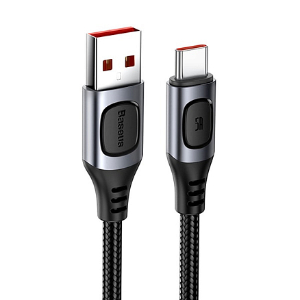 Кабель Type-C - USB для зарядки 1 м 5A плетеный Baseus Flash (быстрая зарядка PD) черно-серый
