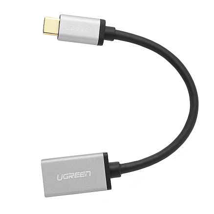 Переходник Type-C - USB 3.0 (папа - мама) хост OTG 16 см Ugreen US203 черно-серый