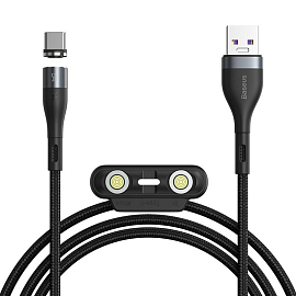 Кабель USB - MicroUSB, Lightning, Type-C 1 м 5А 40W магнитный плетеный Baseus Zinc (быстрая зарядка) черно-серый