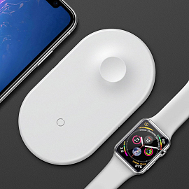 Беспроводная зарядка 2-в-1 для телефона и Apple Watch Baseus Smart New (быстрая зарядка) белая