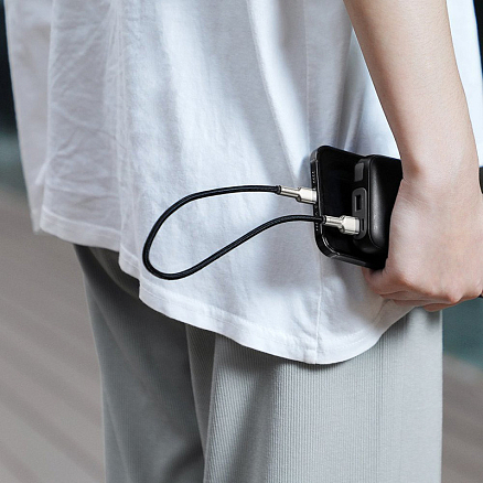 Кабель USB - Lightning для зарядки iPhone 0,25 м 2.4А плетеный Baseus Cafule Metal Data черно-серебристый