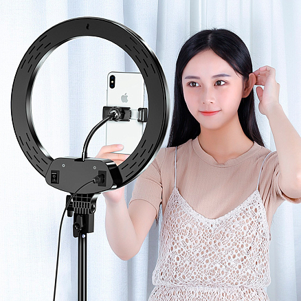 Кольцевая лампа диаметром 32 см с пультом ДУ AL-33 черная