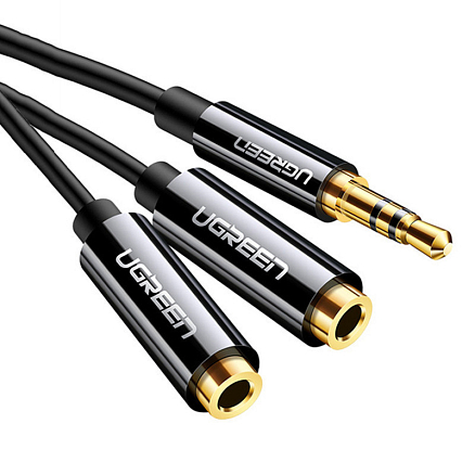 Разветвитель наушников 3,5 мм 3 pin - 2 х 3,5 мм (папа - мама, мама) 20 см Ugreen AV134 черный