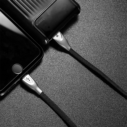 Кабель USB - Lightning для зарядки iPhone 1 м 2А плетеный плоский Baseus Zinc Fabric Cloth черный