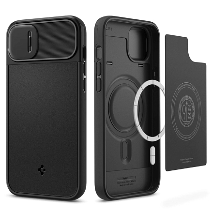 Чехол для iPhone 14 Plus гибридный Spigen Optik Armor MagSafe черный
