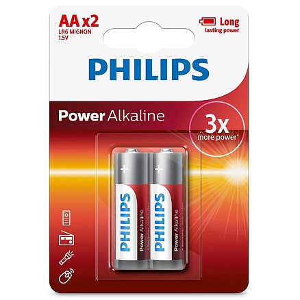 Батарейка LR6 (пальчиковая большая AA) Philips Power Alkaline LR6P2B/97 упаковка 2 шт.