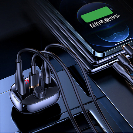 FM модулятор (трансмиттер) автомобильный Usams US-CC143 с громкой связью, двумя USB и Type-C (быстрая зарядка QC 3.0, PD) черный