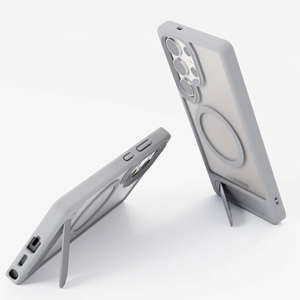 Чехол для Samsung Galaxy S25 гибридный с подставкой VLP Reels Magsafe прозрачно-серый