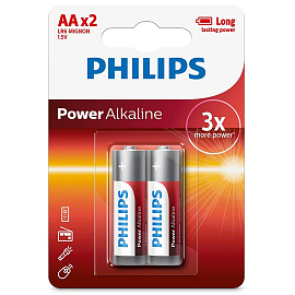 Батарейка LR6 (пальчиковая большая AA) Philips Power Alkaline LR6P2B/97 упаковка 2 шт.