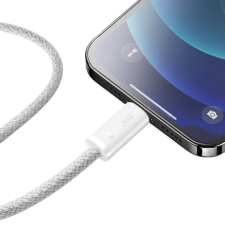 Кабель Type-C - Lightning для зарядки 2 м 20W плетеный Baseus Dynamic (быстрая зарядка PD) белый