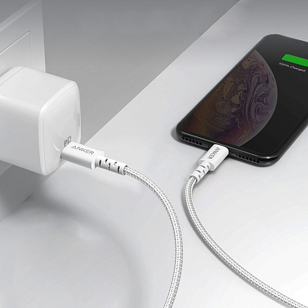 Кабель Lightning - Type-C длина 0.9 м 18W MFi плетеный Anker Powerline Select+ (быстрая зарядка) белый