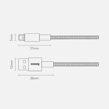Кабель USB - Lightning для зарядки iPhone 2 м 2.4А плетеный Baseus Tungsten Gold черный