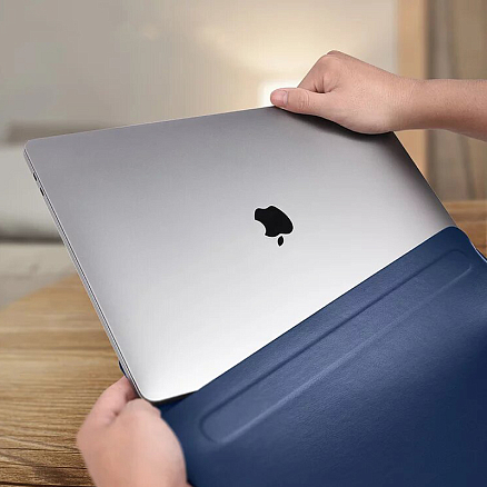Чехол для Apple MacBook Air 13 A1466, A1369 кожаный футляр WiWU Skin Pro II темно-синий