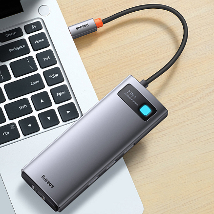 Хаб (разветвитель) Type-C - 2 x HDMI, 3 х USB 3.0, Type-C PD, RJ45 Baseus Gleam Series серый