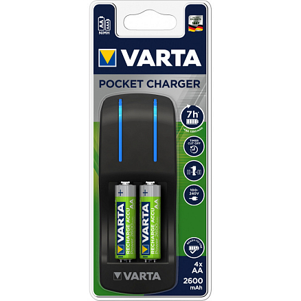 Зарядное устройство Varta Pocket Charger для 4-х AA, AAA c аккумуляторами АА 2600мАч 4 шт.