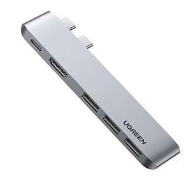 Хаб (разветвитель) Dual Type-C - HDMI 4K@30Hz, 3 х USB 3.0, Type-C (Thunderbolt 3) Ugreen CM251 серый