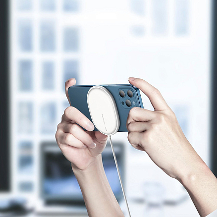 Беспроводная магнитная зарядка MagSafe для iPhone 15W с Type-C Baseus Light BS-W518 белая