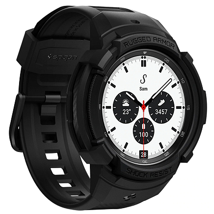 Чехол с ремешком для Samsung Galaxy Watch 4 Classic 42 мм гелевый Spigen Rugged Armor Pro темно-серый
