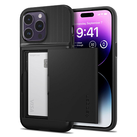 Чехол для iPhone 14 Pro гибридный со слотом для карты Spigen Slim Armor CS черный