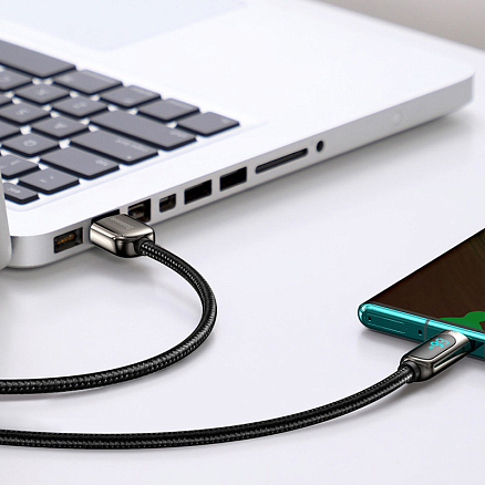 Кабель USB 2.0 - Type-C для зарядки 1 м с дисплеем плетеный Baseus Display (быстрая зарядка QC 3.0) черный