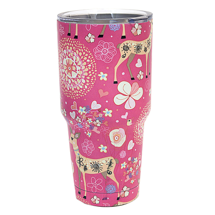 Термокружка Rambler Tumbler 900мл Pattern Reindeer розовая