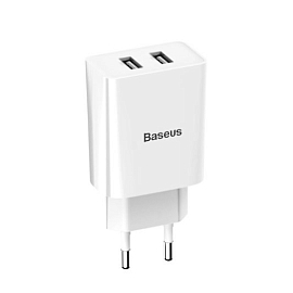Зарядное устройство сетевое с двумя USB входами 2.1А 10.5W Baseus Speed Mini белое