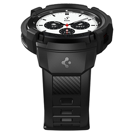 Чехол с ремешком для Samsung Galaxy Watch 4 Classic 42 мм гелевый Spigen Rugged Armor Pro черный