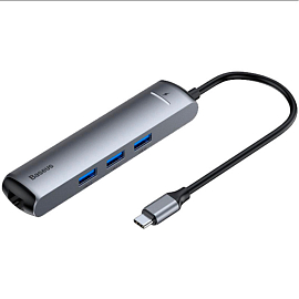 Хаб (разветвитель) Type-C - 3 x USB 3.0, RJ45, HDMI, Type-C Baseus Mechanical eye серый