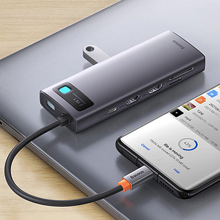 Хаб (разветвитель) Type-C - 2 x HDMI, 3 х USB 3.0, Type-C PD, SD, microSD Baseus Gleam Series серый