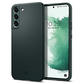 Чехол для Samsung Galaxy S22+ пластиковый тонкий Spigen Thin Fit темно-зеленый