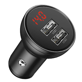 Зарядное устройство автомобильное с двумя USB входами 4.8A 24W Baseus Digital Display серое
