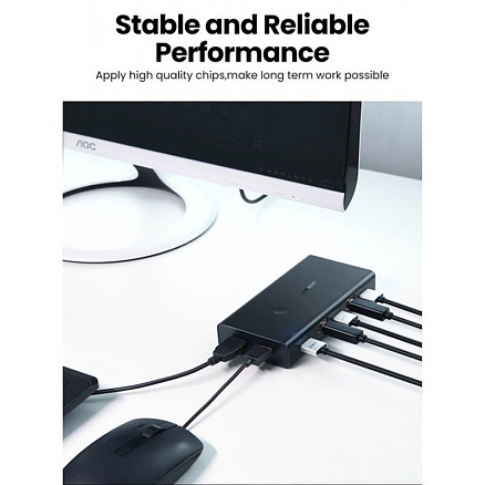 KVM переключатель на 5 компьютеров HDMI, USB 2.0 Ugreen CM200 черный