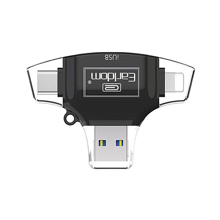 Картридер MicroSD 4-в-1 Lightning, Type-C, MicroUSB, USB Earldom ET-0T31 черный