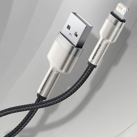 Кабель USB - Lightning для зарядки iPhone 2 м 2.4А плетеный Baseus Cafule Metal Data черный