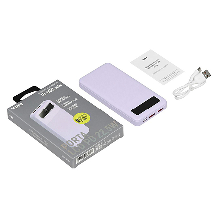 Внешний аккумулятор TFN Porta с дисплеем 20000мАч (2 x USB, Type-C, microUSB, быстрая зарядка, 22.5Вт) фиолетовый