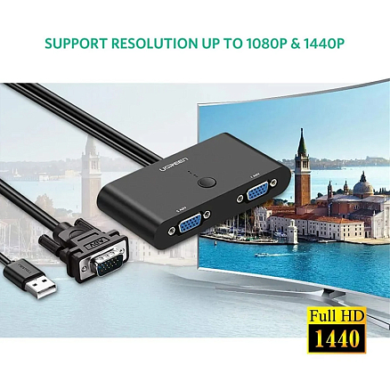 Переходник (преобразователь) VGA - 2 VGA (папа - мама) Ugreen MM126 черный