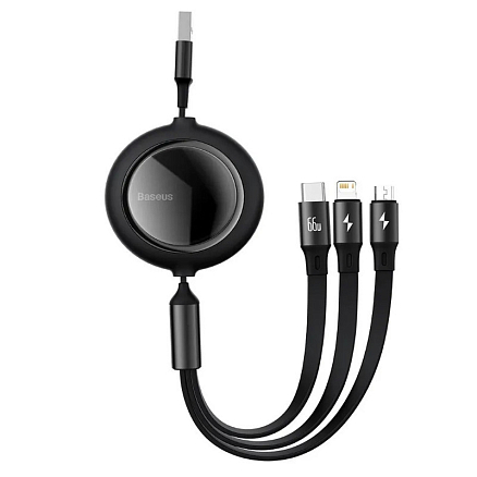 Кабель USB - MicroUSB, Lightning, Type-C для зарядки 1,2 м 3.5А плоский Baseus Bright Mirror черный