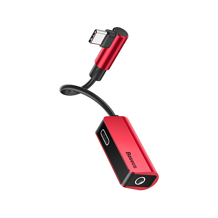 Переходник Type-C - 3,5 мм, Type-C (папа - мама, мама) 12 см Baseus L45 красный