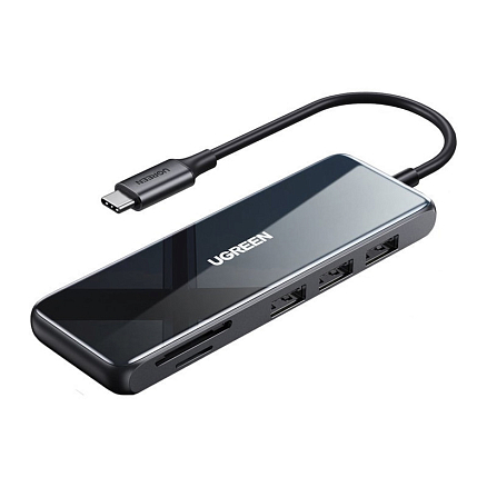 Хаб (разветвитель) Type-C - HDMI 4K 60Hz, 3 х USB 3.0, Type-C PD 100W с картридером SD и MicroSD Ugreen CM314 серый