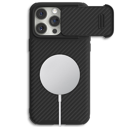 Чехол для iPhone 13, 14 гибридный Nillkin Synthetic Fiber S MagSafe черный