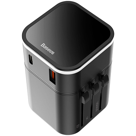 Переходник для розетки универсальный c USB и Type-C 3А 18W (быстрая зарядка) Baseus Removable черный