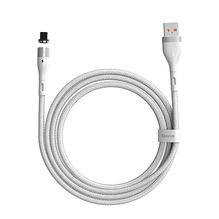 Кабель USB - Lightning для зарядки iPhone 1 м 2.4А магнитный плетеный Baseus Zinc белый