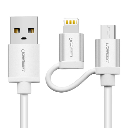 Кабель USB - MicroUSB, Lightning 1 м 2.4А MFi Ugreen US165 серебристый