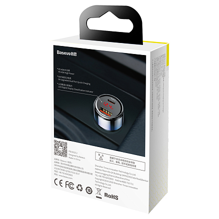 Зарядное устройство автомобильное с USB и Type-C входами 6А 45W Baseus Magic PPS (быстрая зарядка PD 3.0, QC 3.0) черно-синее