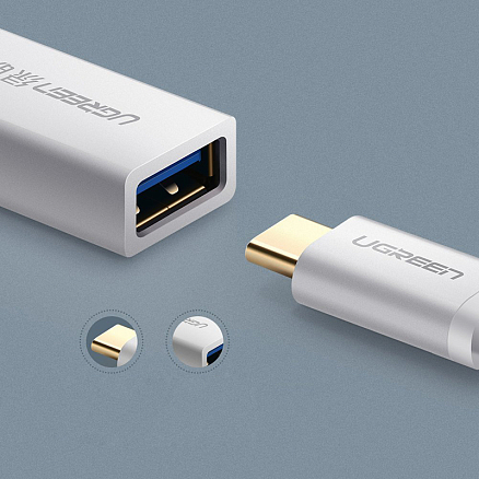 Переходник Type-C - USB 3.0 хост OTG длина 12 см Ugreen US154 белый