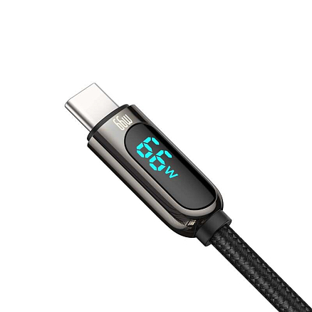 Кабель USB 2.0 - Type-C для зарядки 1 м с дисплеем плетеный Baseus Display (быстрая зарядка QC 3.0) черный