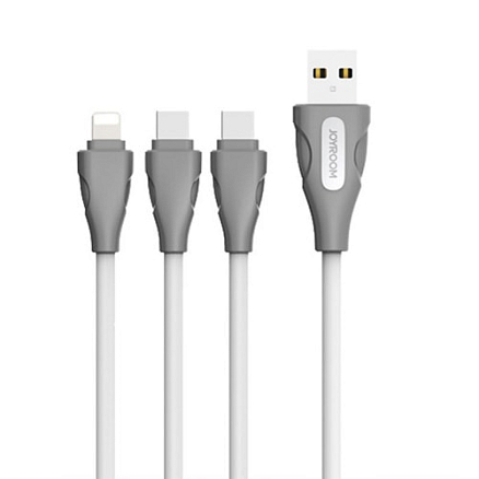 Кабель USB - MicroUSB, MicroUSB, Lightning 1,38 м 2.1A Joyroom JR-S105 серо-белый