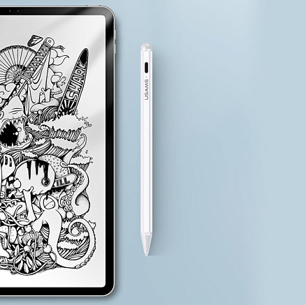 Стилус активный для Apple iPad тонкий 1,2 мм Usams ZB135 белый