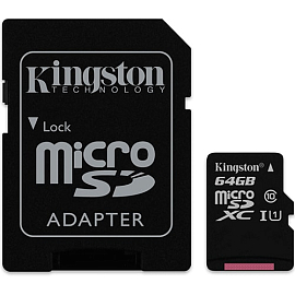 Карта памяти Kingston MicroSDXC 64Gb Class 10 UHS-I U1 с адаптером SD